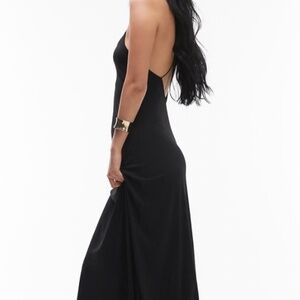 Elegant TOPSHOP back cowl black satin long slip dress